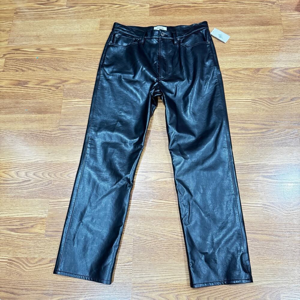 AGOLDE Conscious Black High Waisted Leather Trousers Pants 31 - Picture 12 of 12